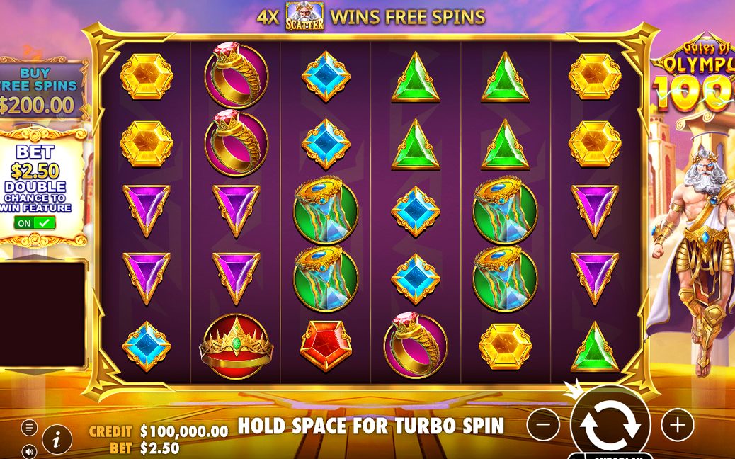 Base Game grid after a tumble, with new symbols falling